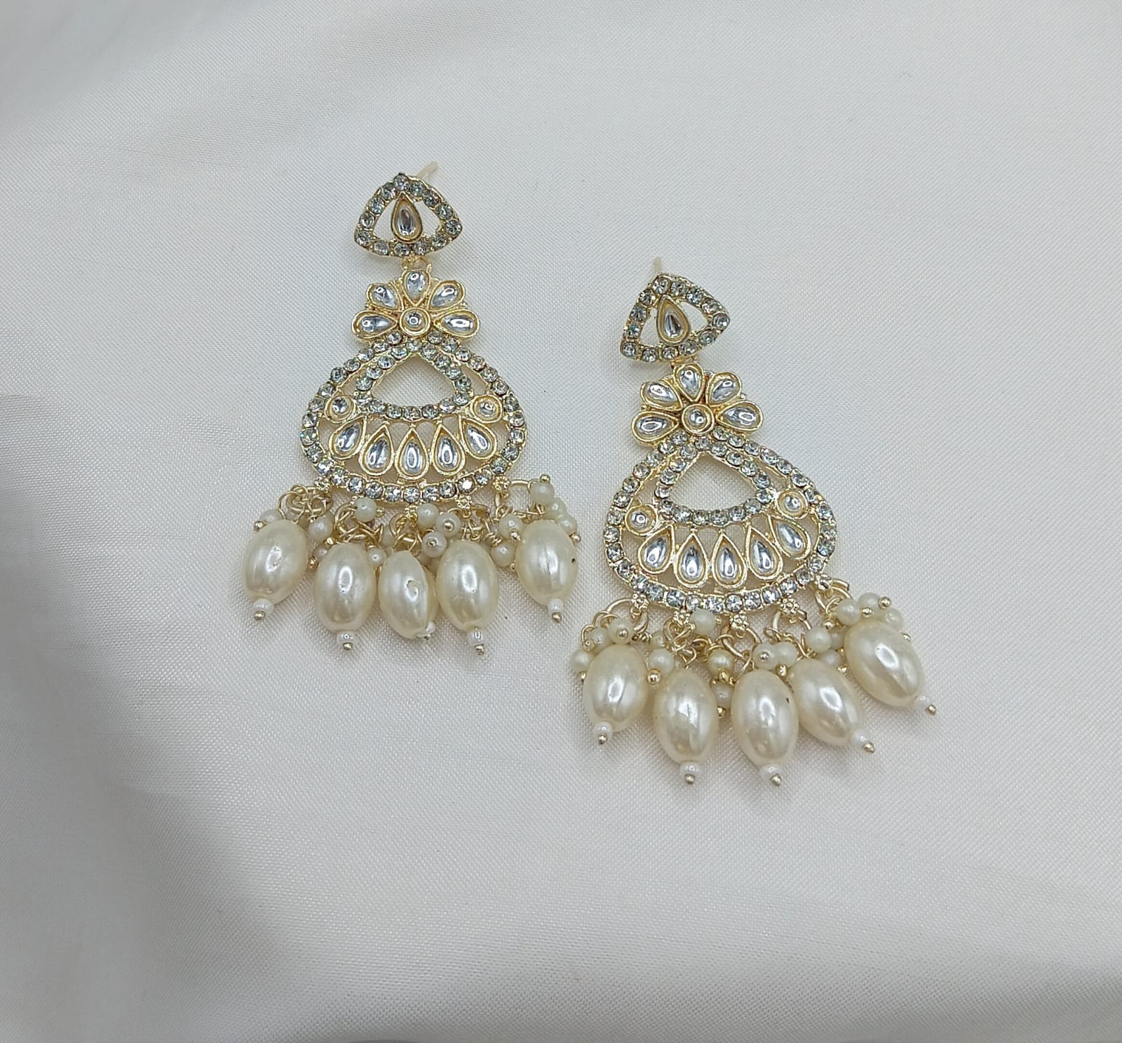 Floral Design CZ Pearl Drop Earrings